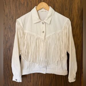 Cream Fringe Cropped Jean Jacket - Western Boho Chic Festival Rodeo Cowgirl